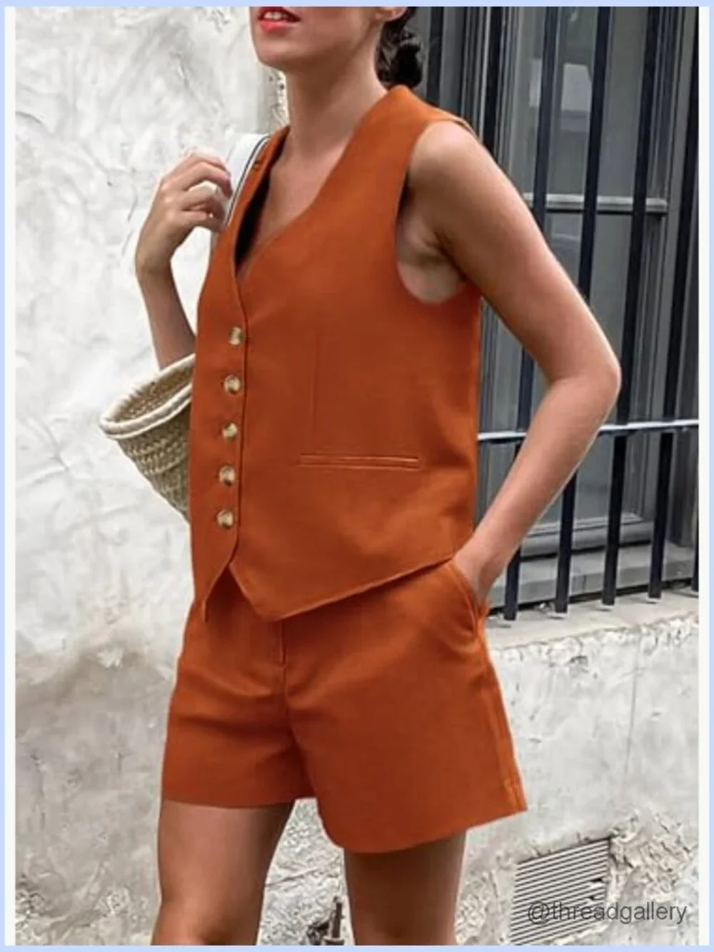 Women's 2 Piece Vest & Shorts Set Button Down Sleeveless Casual Matching Summer